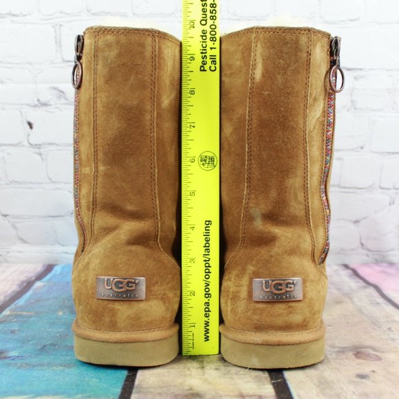 UGG Payton Brown Suede Fleece Lined Rainbow Zipper Winter Boots Rare Size 5 M - Picture 8 of 9